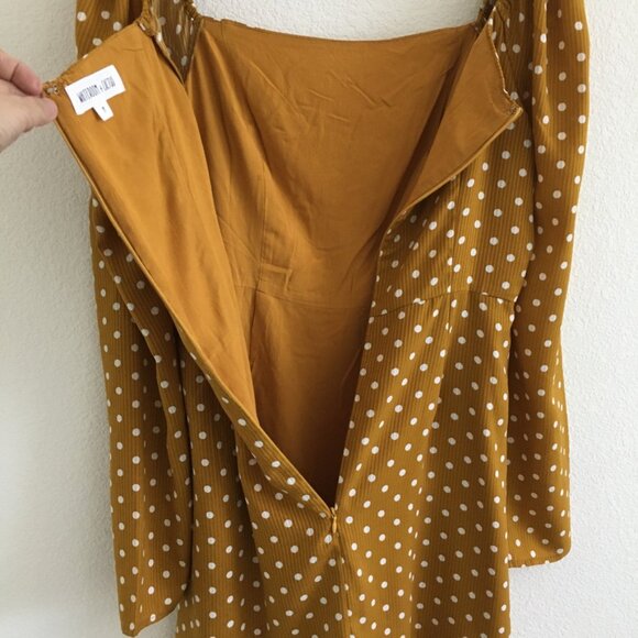 Whiteroom + Cactus Womens M Above Knee Dress Mustard Yellow & White Polka Dots - Picture 13 of 16